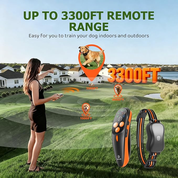 Shock Collar for Dog - 3300FT Dog Shock Collar with Remote, IP67 Waterproof Training Collar with 3 Modes & LED Light, Rechargeable e Collar for Large Medium Small Dogs
