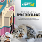 HappyCat Donut Shop Cat Scratcher House - Adorable Cardboard Cat Playhouse with Scratching Panels & Spacious Interior, Hideout & Stimulation Station - Charming Indoor Cat House