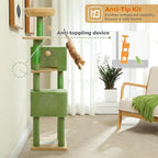 62" Cactus Cat Tree for Large Cats, Multi-Level Cat Tower with 2 Plush Condos, Soft Bed, Scratching Posts & Pad, Padded Perch & 2 Hanging Pompoms for Indoor Cats, Green
