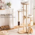 797Audio Modern Wood Cat Tree Tower, 60" Cat Tree with Sisal Scratching Posts, Capsule and Scratch Pad for Indoor Cats, Solid Rubber Wooden Cat Tree,Large Platform Multi-Level Tree for Large Adult Cat