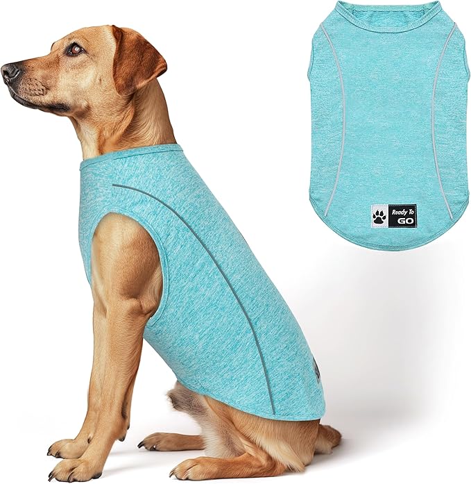 KYEESE Reflective Dog Shirt, Lightweight Sun Protection Dog T Shirts for Large Dogs Boy, Breathable Sleeveless Pet Tank Top Summer Dogs Clothes for Night Walking Outdoor, Lake Blue, 3XL