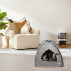 Winsterch Cat Bed Cave for Indoor Cats, Small Pet Tent Cave for Cats, Kittens, and Small Dogs, Warming Cat House with Removable Washable Cushion (18.5'‘ x 18.5’' x 15.8'', Grey)