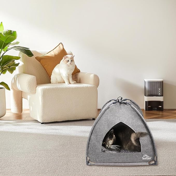 Winsterch Cat Bed Cave for Indoor Cats, Small Pet Tent Cave for Cats, Kittens, and Small Dogs, Warming Cat House with Removable Washable Cushion (18.5'‘ x 18.5’' x 15.8'', Grey)