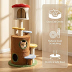 Mushroom Cat Tree with Large Condo Platform Ladder, Cat Tower with Play Holes, Cat Cave, Scratching Posts, Multi-Level Cat Furniture for Kittens/Cats