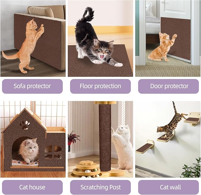 Cat Scratch Mat 120 "x15.8, Cat Scratch Sofa Furniture Protector, Trimmable Self-Adhesive Cat Scratch Pad for Decorating Cat Towers, DIY Cat Tree Shelf, Walls and Climbing Frames (Brown)