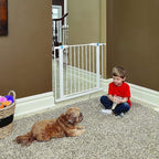 MidWest Homes for Pets 29 Inches Tall Walk-Though Steel Pet Gate, Pressure Mounted Dog Gate with Glow Strip Measures 29H x 29.5-38W Inches & Includes Two 3-Inch-Wide Extensions, White