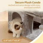 Heybly Cat Tree, 14 inch Cat Tower with Large Perch Bed and Cat Condo for Indoor Cats Large Adult, Cat House with Scratching Posts and Interactive Spring Balls for Your Kittens, Light Gray HCT203SW