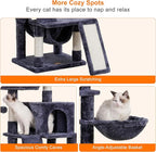 Heybly Cat Tree, Cat Tower for Indoor Cats, Multi-Level Cat Furniture Condo for Cats with Padded Plush Perch, Cozy Basket and Scratching Board, Smoky Gray HCT014G