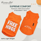 Parisian Pet Dog Shirt – 100% Cotton Free Hugs Shirts for Large Dogs – Sleeveless Puppy Clothes – Lightweight and Breathable Orange Dog Clothes – Summer Pet Apparel - Stretchable Tshirts for Dogs