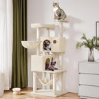 Yaheetech 64.5in Cat Tree Cat Tower Scratching Post, Plush Cover Cat Condo Bed Furniture with Hammock, Platform, Perch for Extra Large Cats as Playing House