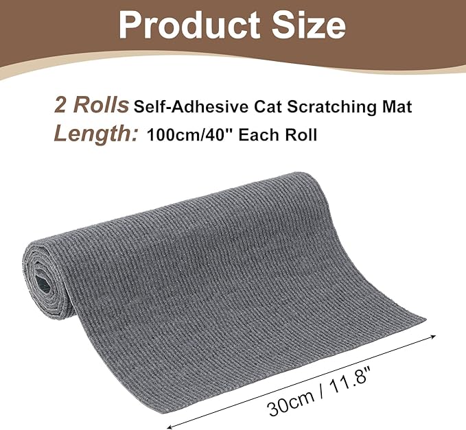 uxcell Self-Adhesive Cat Scratching Mat, 2 Roll 39.4" x 11.8" Couch Protector from Cat Claws for DIY Sofa, Wall, Doors, Cut Anti Cat Scratch Pad Carpet Mat, Dark Gray