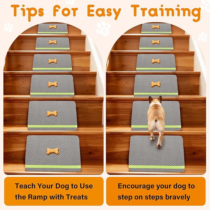 JoyBlooms Dog Ramp for Stairs for Small & Senior Dogs Cats, 40D Density Foam Gentle Slope Non-Slip Dog Stair Ramp with Glow Strip, Pet Ramp with Removable Washable Cover Gray-2pcs