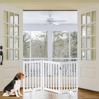 LZRS Freestanding Dog Gate 30 inch Tall - 3 Panels Solid Wooden Pet Gate for Doorways, Stairs & Hallways, Expandable & Foldable with Support Feet，Indoor Use,White