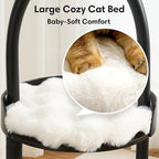 Modern Cat Tree, Wood Cat Tower with Steel Frame, Scratching Posts, Cat Capsule, Plush Mat, Bell Dangling Toy, Aesthetic Minimalist Heavy-Duty Cat Climbing Tree for Large Indoor Adult Cats-Black