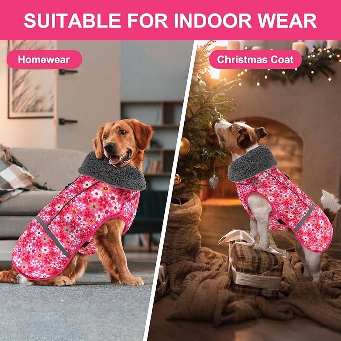 Doglay Dog Coat, Waterproof Dog Jacket Pet Winter Coat for Cold Weather with Thicken Furry Collar, Reflective Puppy Winter Jacket Warm Fleece Lining for Small Medium Large Pets