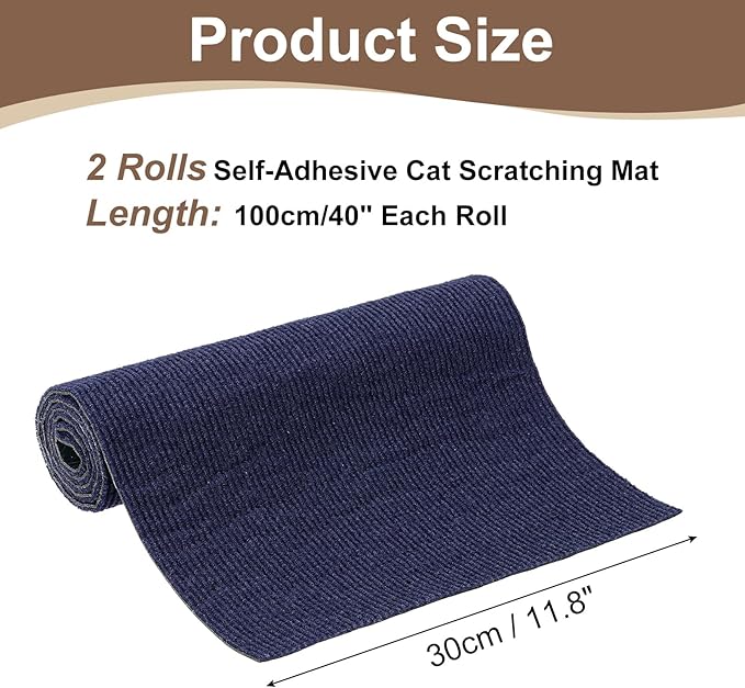 uxcell Self-Adhesive Cat Scratching Mat, 2 Roll 39.4" x 11.8" Couch Protector from Cat Claws for DIY Sofa, Wall, Doors, Cut Anti Cat Scratch Pad Carpet Mat, Dark Blue