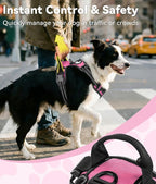 Joytale No Pull Dog Harness Medium Sized Dog, Reflective Pet Vest with Front Clip, Adjustable Soft Padded Harnesses with Easy Control Handle for Training and Walking, Hot Pink, M