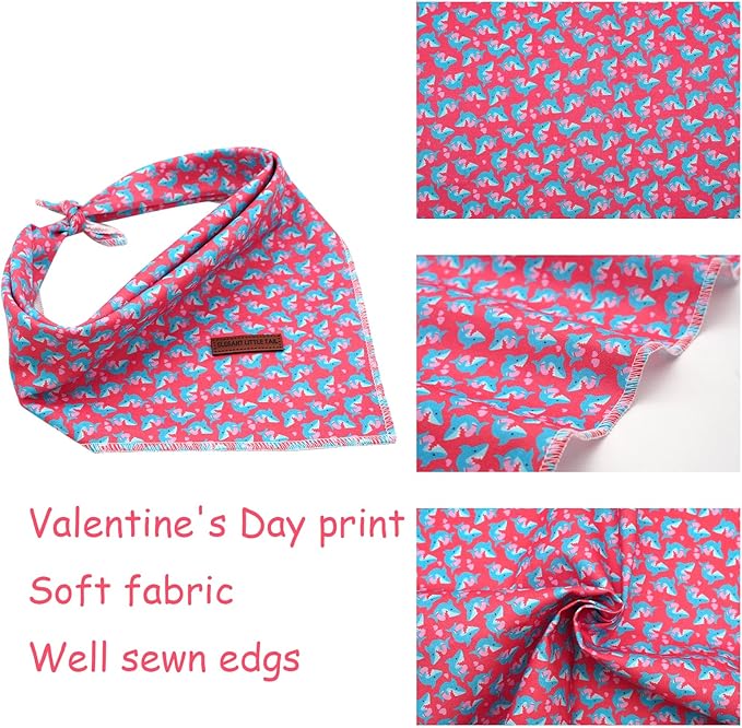 Elegant little tail Dog Bandana, Valentine's Day 1PC Washable Dog Scarf Female or Male Square Bib Kerchief Scarf Adjustable Pet Bandana for Medium Large Dogs
