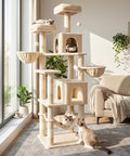AMHANCIBLE Cat Tree, 70 Inch Cat Tower for Indoor Cats, Multi-Level Cat Tree with Scratching Post, Hammock, Hanging Basket, Large Cat Condos for Adult Cats Kittens, Beige, PT18BG