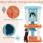 PETSITE 34 inch Monster-Themed Cute Cat Tree, Modern Cat Tree Tower with Sisal Scratching Posts, Cat Condo, and Hanging Dangling Toys, Long Plush Covered Surface