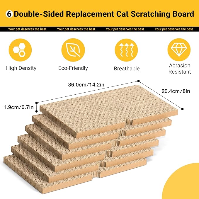 Ycozy Cat Scratcher with 2 Boxes, 6 PCS Replacement Reversible Cat Scratching Board for Cat Paws, Large Cat Scratcher Cardboard Corrugated for Indoor Cats