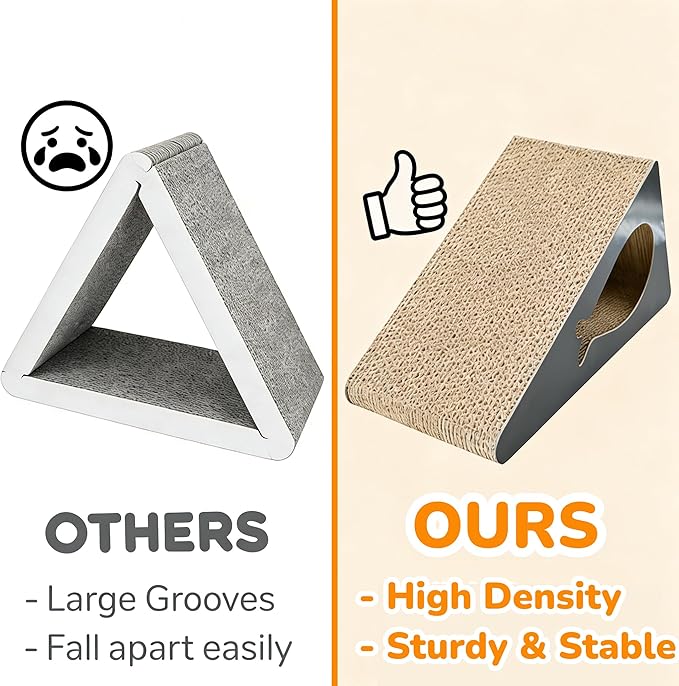 2-in-1 Set: 9.45" 6-Sided Cat Scratcher Post for Indoor Cats, Reversible Triangle Cardboard Scratching Pad with Bonus Small Scratch Pad, Durable Furniture Protector for Kittens & Senior Cats