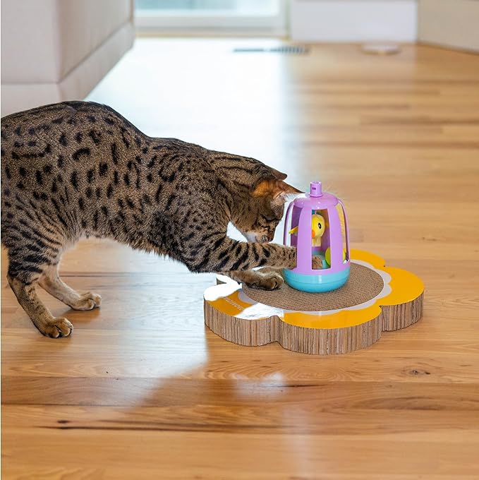 Catstages Two-in-One Chirping Bird Cat Toy with Ball Track for Corrugate Cat Scratcher, Engages Hunting Instincts, Purple