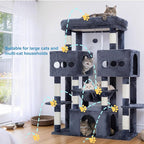 Hey-brother Cat Tree Tower, Large Sisal Scratching Posts with Big Platform, 3 Spacious Condos, Plush Hammock, Toy, 57.5 Inches Multi-Level Furniture for Indoor Adults Maine Coon, Smoky Gray MPJ083G