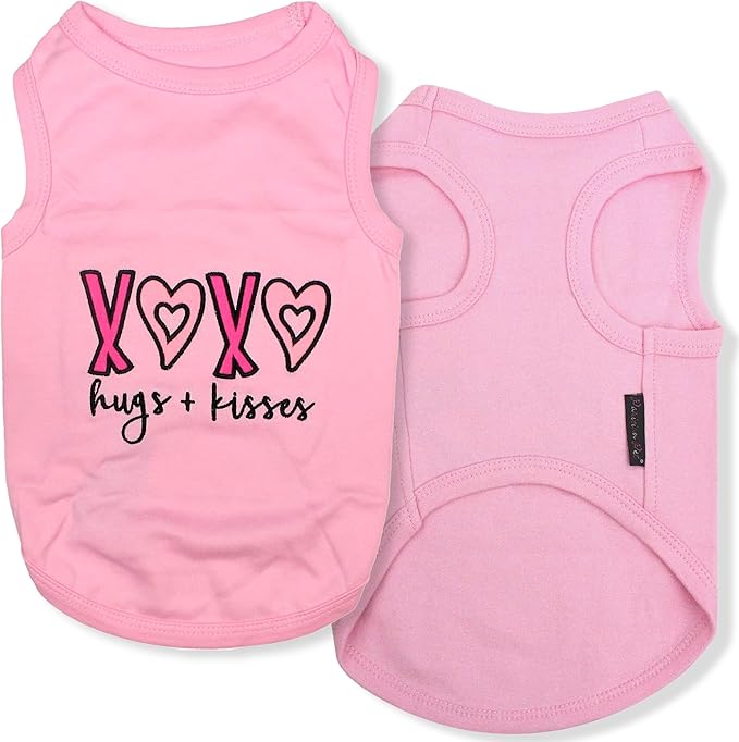 Parisian Pet Dog Shirt – 100% Cotton Shirts for Medium Dogs – Pink XOXO Sleeveless Puppy Clothes – Lightweight and Breathable Girl Dog Clothes – Summer Pet Apparel - Stretchy Tshirts for Dogs