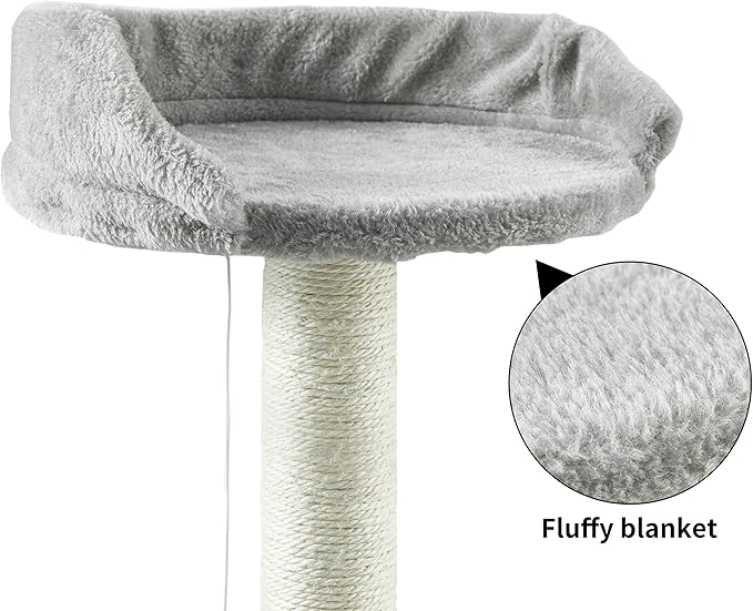 FluffyDream Cat Tree Condo with Scratching Post, Cat Tower Pet Play House with Toy, Grey, 17 Inch (43cm)