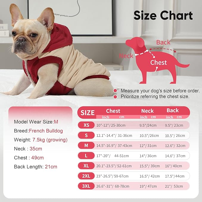 Fleece Lining Extra Warm Dog Hoodie in Winter for Large Dogs Jacket Pet Coats with Hooded,Beige and Red XL