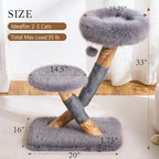HITTITE Natural Solid Wood Cat Tree Tower with Scratching Post, 32 Inches Tall Modern Cat Tower with Cozy Bed and Platforms, Luxury Real Branch Cat Tree for Indoor Cats Large Adult, Grey.