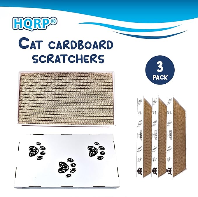 HQRP 3-pack Large Cat Scratcher Cardboard 17.5"x9.5" Cat Scratcher Box, Reversible Cat Scratch Pad Board, Wide Flat Scratching Pad for Cats, Corrugated Scratch Bed, Cardboard Scratcher for Indoor Cats