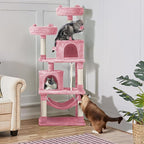 Topeakmart 62.2 inches Cat Tree, Cat Tower w/Double Condos, Scratching Posts & Hammock, Cat Activity Tree Kitten Play House, Pink