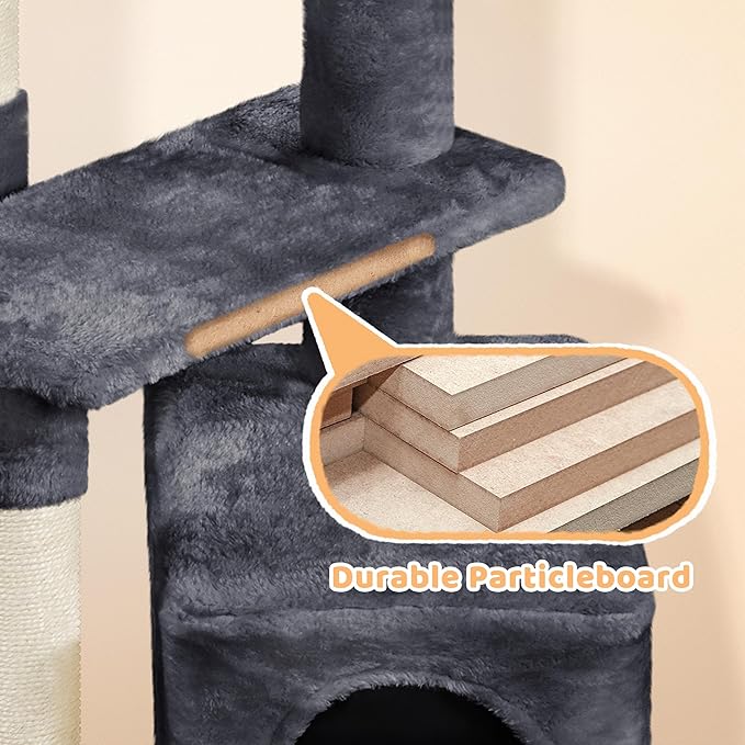 Yaheetech Cat Tree, Multi Level Climbing Tower for Indoor Cats, Pet Activity Center Scratching Post Indoor Furniture Bed with Basket for Kittens, Dark Gray