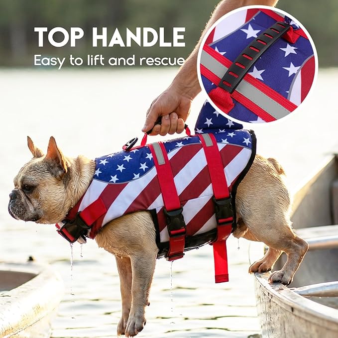 ASENKU Dog Life Jacket - Pet Safety Vest for Swimming & Boating, Shark Life Jacket with Floatation, Dog Lifesavers Swimsuits for Small Medium Large Dogs (RedFlag, 2XL)