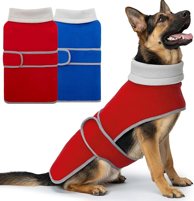Dog Coat 2 Pack, Turtleneck Fleece Pet Winter Jacket for Cold Weather, Warm Dog Clothes Sweater Outdoor Indoor for Small, Medium, Large & XL Dogs (M-XXL)