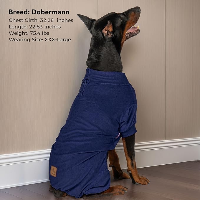 cyeollo Dog Pajamas Thermal Dog Onesie Fleece Dogs Pjs Jumpsuit Stretchable Warm Pet Pajamas for Large Sized Dogs Girl Boy, Navy 3XL