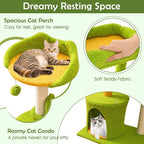 Tangkula Palm Small Cat Tree, Cute Cat Tower with Sisal Scratching Posts, Top Perch, Condo, Self Groomer & Dangling Ball, Unique Cat Tree Tower with Green Leaves for Indoor Cats