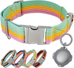 ADITYNA Cotton Dog Collar with AirTag Holder - Heavy-Duty Metal Buckle, Breathable, Easy Adjustable for Large & Extra-Large Breeds - for Walking, Training (Pastel Paradise, Fits 19-30" Necks)