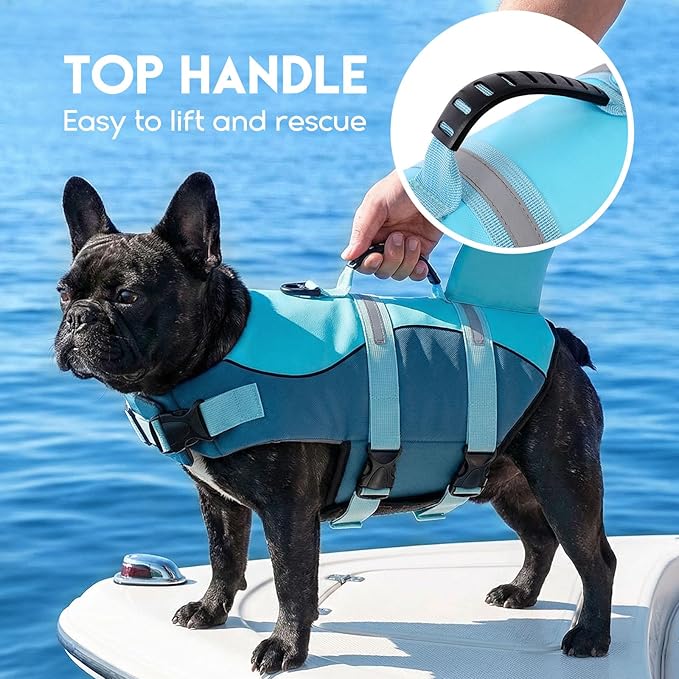ASENKU Dog Life Jacket - Pet Safety Vest for Swimming & Boating, Shark Life Jacket with Floatation, Dog Lifesavers Swimsuits for Small Medium Large Dogs (Deepblue, S)