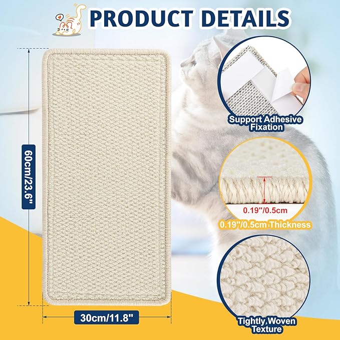 Wall Corner Cat Scratcher | Cat Scratcher Wall Mounted with Faux Sisal & Carpet Pad, 23.6x11.8 Inch Furniture Protector for Indoor Cats to Protect Couches & Walls