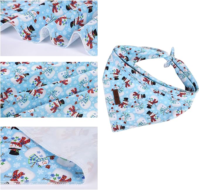 Lionet Paws Christmas Dog Bandana,Fabric Snowman Blue Dogs Kerchief for Medium Large Dogs,Dog Cotton Triangle Bibs Scarf for Girl Boy