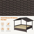 Yaheetech Wicker Dog House Outdoor Indoor with Canopy, Elevated Dog Shelter Dog Bed with Cushion for Small/Medium Dogs, Shade for Deck, Patio, Yard, Pool Brown House, Khaki Cushion
