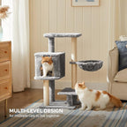Feandrea Cat Tree, Small Cat Tower, 33.1-Inch Cat Condo with Basket, Cat Cave, Removable Washable Cover for Top Perch, for Small Spaces, Light Gray UPCT142W01