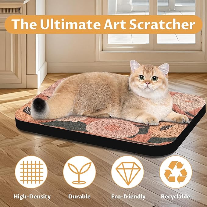 2 Pack Art Cat Scratcher, Wall-Mountable Cat Scratch Pad, Wall Cat Scratcher 16.7x11x1 Inch Cat Scratching Board for Indoor Cats Toy(Flower Series1)