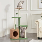 Yaheetech 42in Cactus Cat Tree, Green Cat Tree Tower w/Pumpkin Condo, Multi-Level Perches, 3 Scratching Posts, Teasing Ball for Indoor Kittens