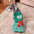 CuteBone Elf Dog Dresses Velvet Holiday Small Dogs Clothes Onesie Pet Apparel Girl Puppy Skirt with Bow Hair Rope CVA55M-D