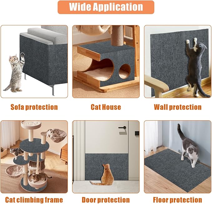 78.7"x15.8" Trimmable Cat Scratching Mat, Self-Adhesive Cat Scratch Furniture Protector Cat Scratching Post Carpet Covered Tree Shelves Replacement, Extra Large Cat Wall Climbing Carpet, Dark Gray