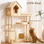 Modern Solid Wood Cat Tree Tower for Indoor Cats Large Adult, 58 inch Corner Cat Tree with Cat House, Luxury Aesthetic Cat Tree with Space Capsule, Large Perch, Sisal Scratching Pad Post